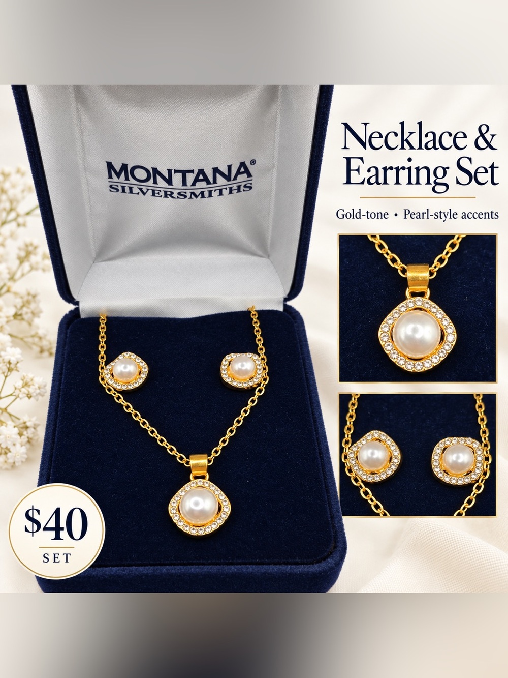 Montana Silversmiths Necklace & Earring Set in Gold & White